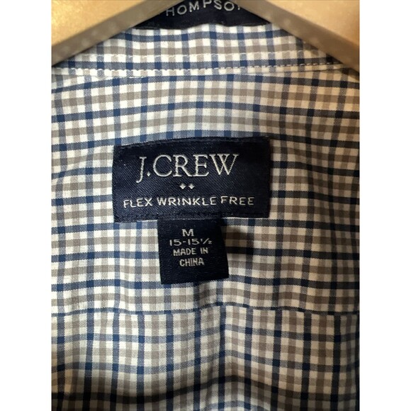 J Crew Thompson Button Up Shirt Mens Size Medium White Blue Beige Check EUC - Picture 5 of 10